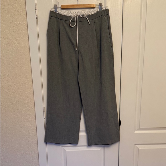 Zara Wide-Leg Light Gray Double Waisted Drawstring Pants - Picture 5 of 15